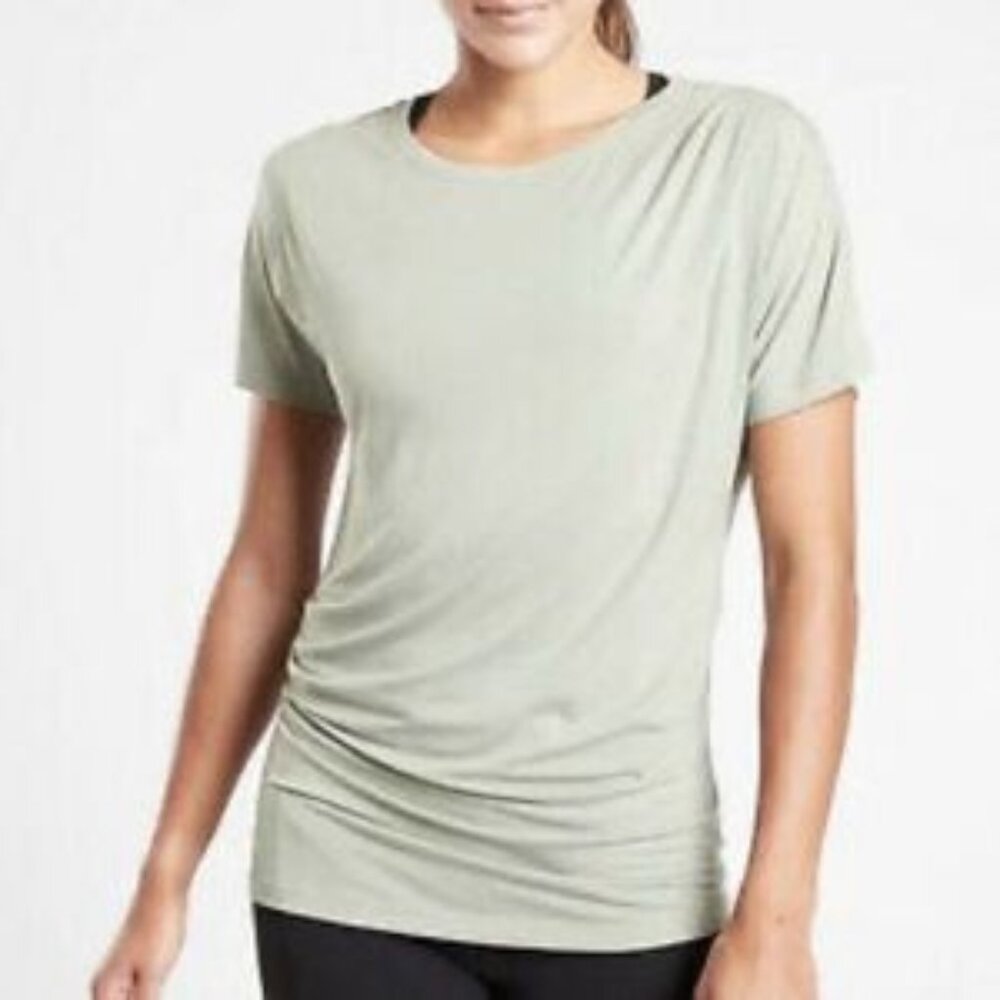 Athleta Essence Pleated Short Sleeve Tee in Sage